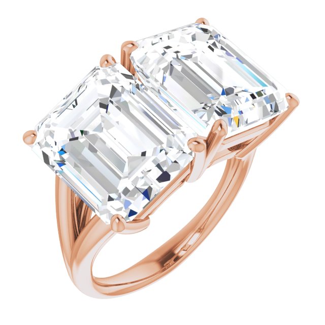 10K Rose Gold Customizable Two-Stone Emerald/Radiant Cut with Split Band