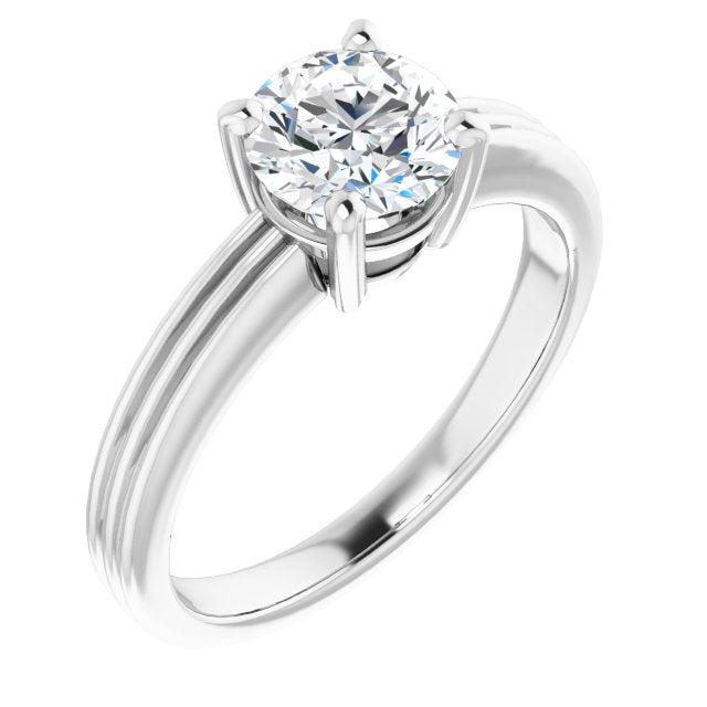 10K White Gold Customizable Round Cut Solitaire with Double-Grooved Band