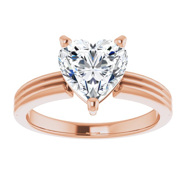 Cubic Zirconia Engagement Ring- The Davina (Customizable Heart Cut Solitaire with Double-Grooved Band)