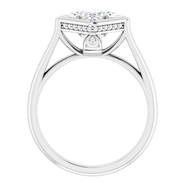 Cubic Zirconia Engagement Ring- The Alexia (Customizable Princess/Square Cut Semi-Solitaire with Under-Halo and Peekaboo Cluster)