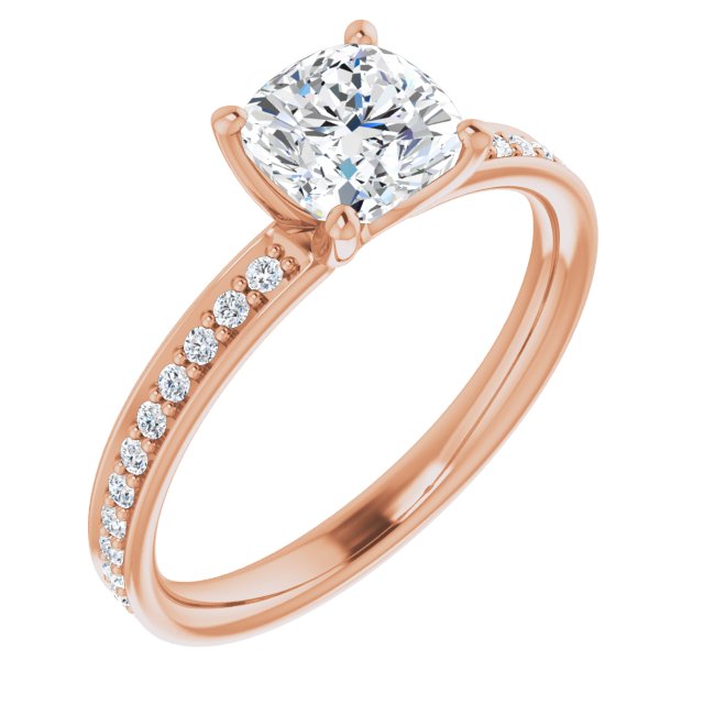 10K Rose Gold Customizable Classic Prong-set Cushion Cut Design with Shared Prong Band