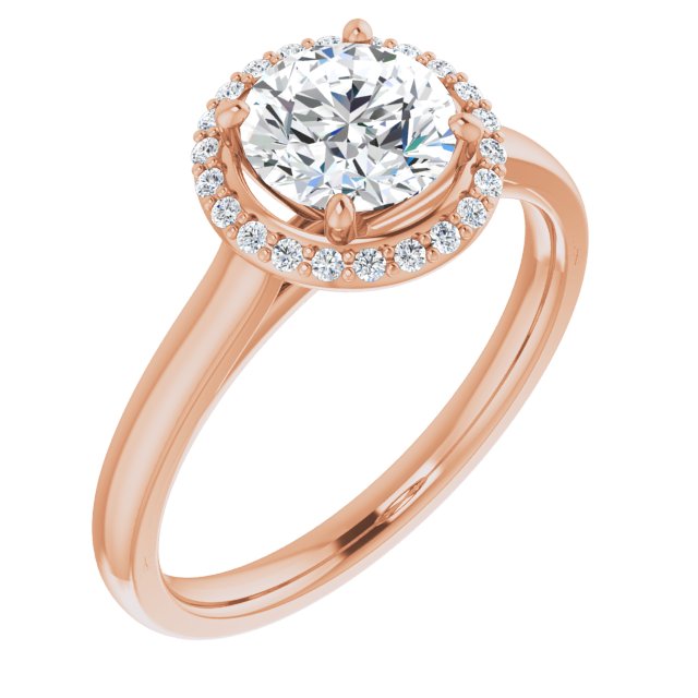 10K Rose Gold Customizable Halo-Styled Cathedral Round Cut Design