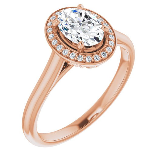 10K Rose Gold Customizable Cathedral-Raised Oval Cut Halo Style