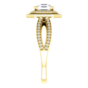 Cubic Zirconia Engagement Ring- The Shannan (Customizable Cathedral-set Asscher Cut 2x Halo with Split-Pavé Band)