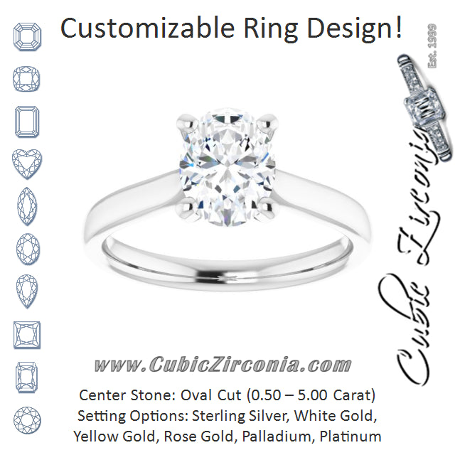 Cubic Zirconia Engagement Ring- The India (Customizable Cathedral-Prong Oval Cut Solitaire)