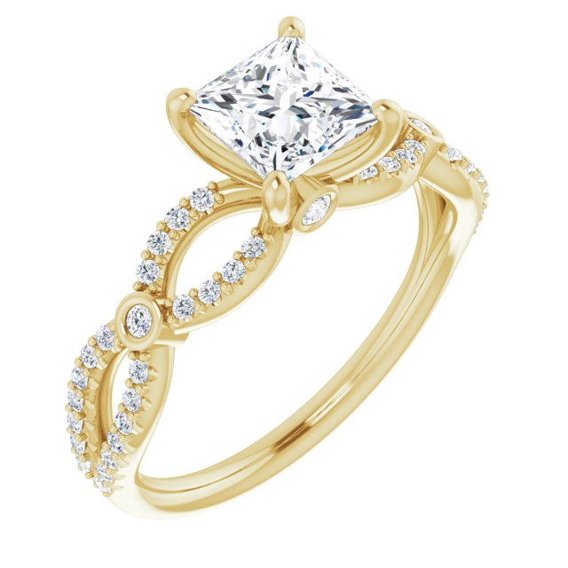 10K Yellow Gold Customizable Princess/Square Cut Design with Infinity-inspired Split Pavé Band and Bezel Peekaboo Accents