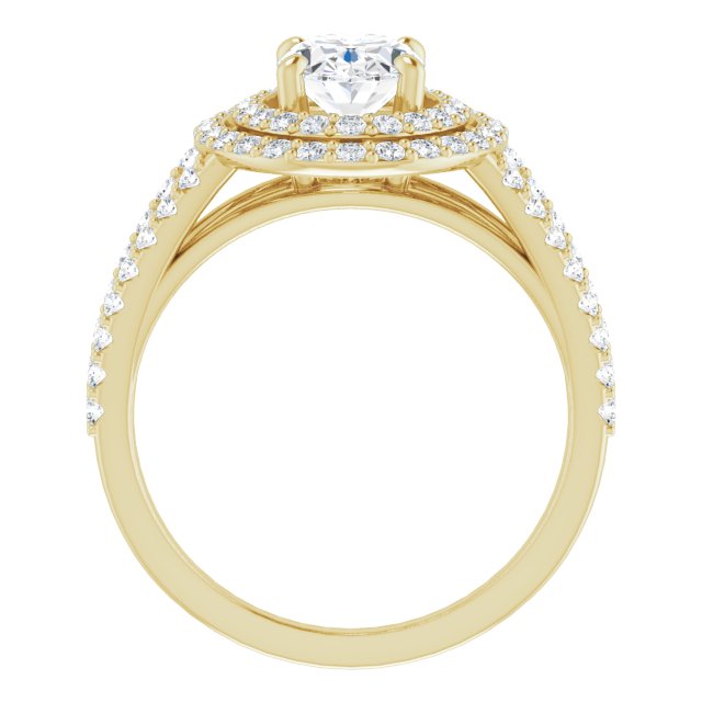 Cubic Zirconia Engagement Ring- The Carly Anne (Customizable Oval Cut Design with Double Halo and Wide Split-Pavé Band)