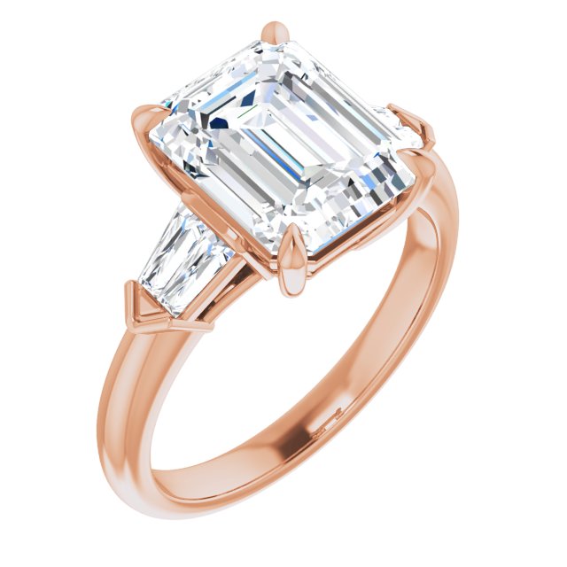 10K Rose Gold Customizable 5-stone Design with Emerald/Radiant Cut Center and Quad Baguettes