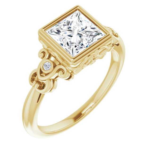 10K Yellow Gold Customizable 5-stone Design with Princess/Square Cut Center and Quad Round-Bezel Accents