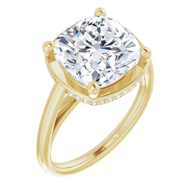 10K Yellow Gold Customizable Super-Cathedral Cushion Cut Design with Hidden-stone Under-halo Trellis