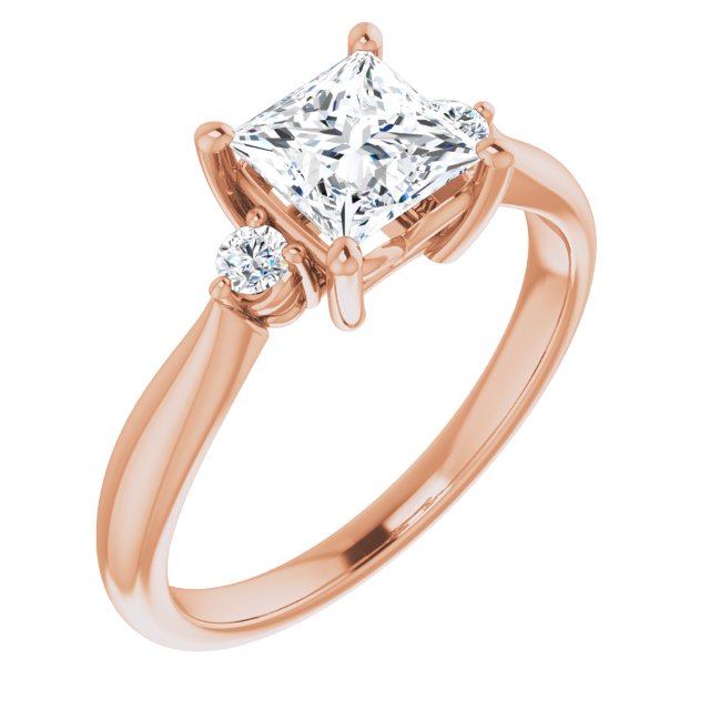 10K Rose Gold Customizable 3-stone Princess/Square Cut Design with Twin Petite Round Accents