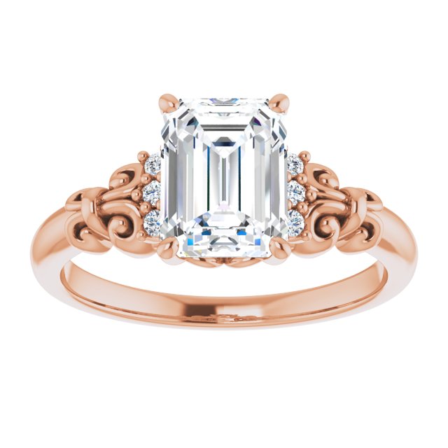 Cubic Zirconia Engagement Ring- The Lark (Customizable 7-stone Radiant Cut Design with Vertical Round-Channel Accents)