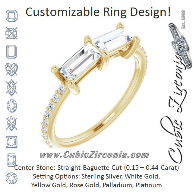 Cubic Zirconia Engagement Ring- The Minerva (Customizable Enhanced 2-stone Straight Baguette Cut Design with Ultra-thin Accented Band)