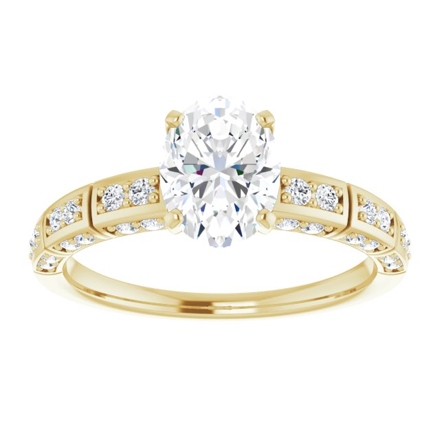 Cubic Zirconia Engagement Ring- The Anna (Customizable Oval Cut Style with Three-sided, Segmented Shared Prong Band)