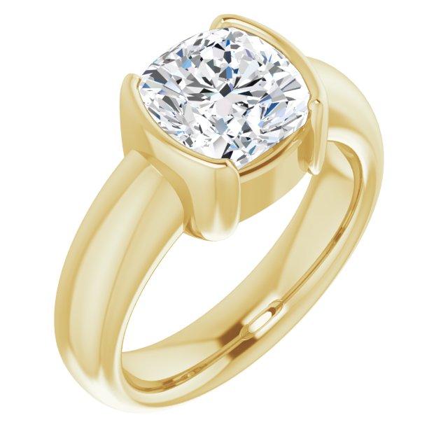 10K Yellow Gold Customizable Bezel-set Cushion Cut Solitaire with Thick Band