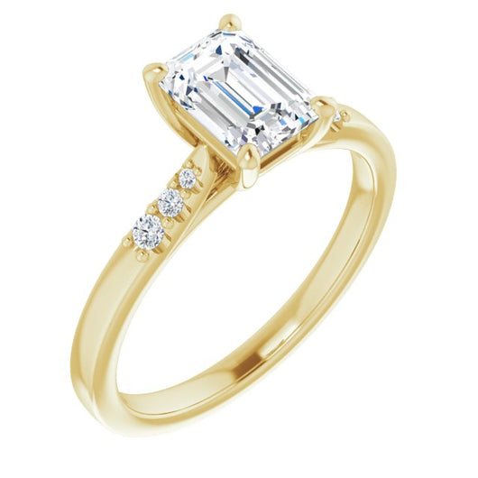 10K Yellow Gold Customizable 7-stone Emerald/Radiant Cut Cathedral Style with Triple Graduated Round Cut Side Stones