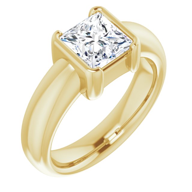 10K Yellow Gold Customizable Bezel-set Princess/Square Cut Solitaire with Thick Band
