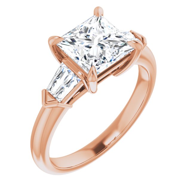 10K Rose Gold Customizable 5-stone Design with Princess/Square Cut Center and Quad Baguettes