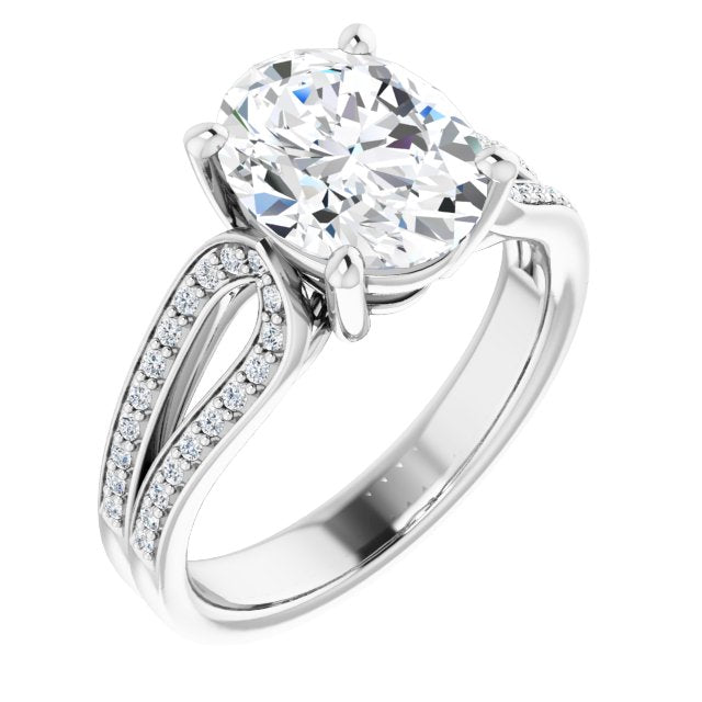 10K White Gold Customizable Oval Cut Design featuring Shared Prong Split-band