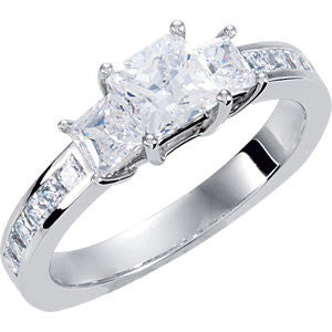 Cubic Zirconia Engagement Ring- The DeeAnne (3-Stone Triple Princess Cut Design with Princess Channel Accents)