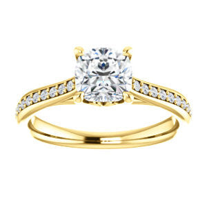 Cubic Zirconia Engagement Ring- The Luci Swan (Customizable Decorative-Pronged Cushion Cut with Pavé Band)