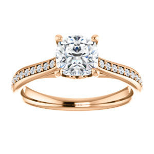 Cubic Zirconia Engagement Ring- The Luci Swan (Customizable Decorative-Pronged Cushion Cut with Pavé Band)