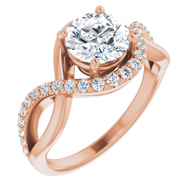 10K Rose Gold Customizable Round Cut Design with Semi-Accented Twisting Infinity Bypass Split Band and Half-Halo