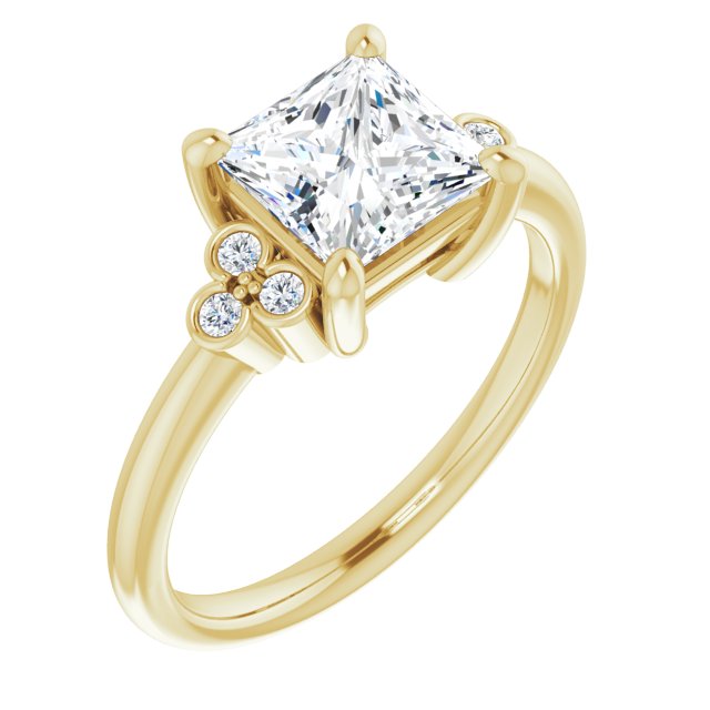 10K Yellow Gold Customizable 7-stone Princess/Square Cut Center with Round-Bezel Side Stones
