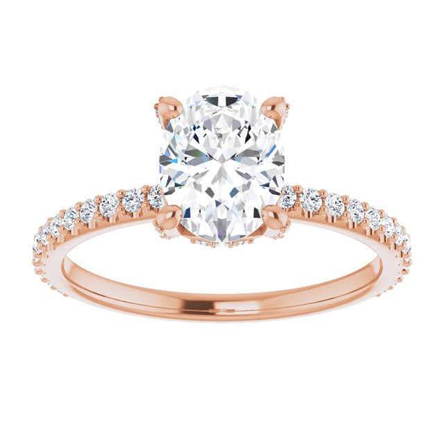 Cubic Zirconia Engagement Ring- The Maleny (Customizable Oval Cut Design with Round-Accented Band, Micropavé Under-Halo and Decorative Prong Accents))