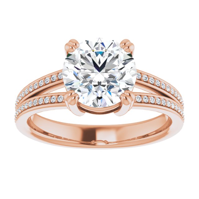 Cubic Zirconia Engagement Ring- The Carlotta (Customizable Round Cut Center with 100-stone* "Waterfall" Pavé Split Band)