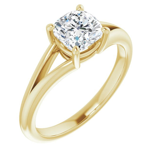 10K Yellow Gold Customizable Cushion Cut Solitaire with Tapered Split Band