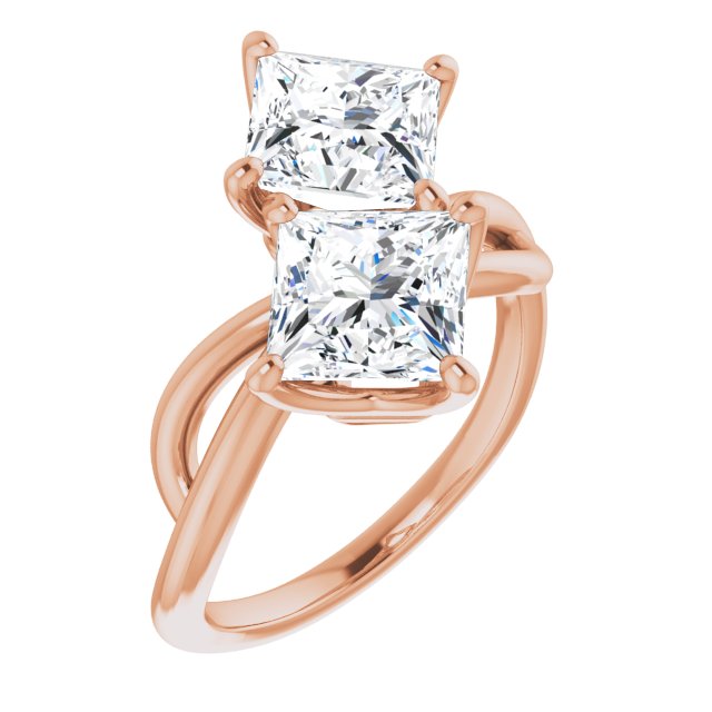 10K Rose Gold Customizable 2-stone Princess/Square Cut Artisan Style with Wide, Infinity-inspired Split Band