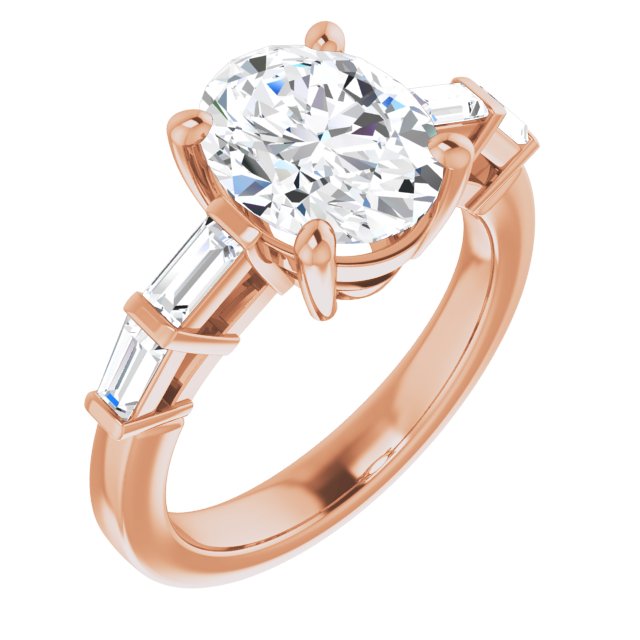 10K Rose Gold Customizable 9-stone Design with Oval Cut Center and Round Bezel Accents