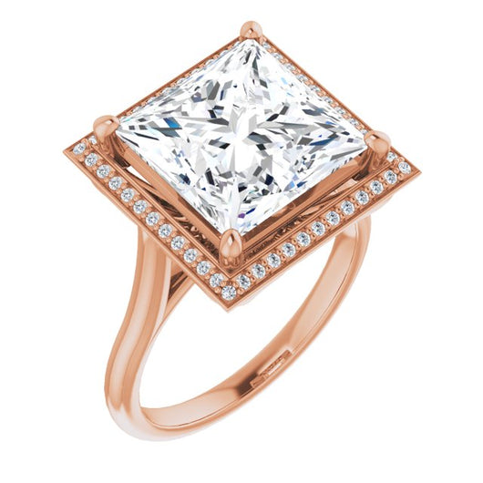 10K Rose Gold Customizable Cathedral-Raised Princess/Square Cut Halo Style