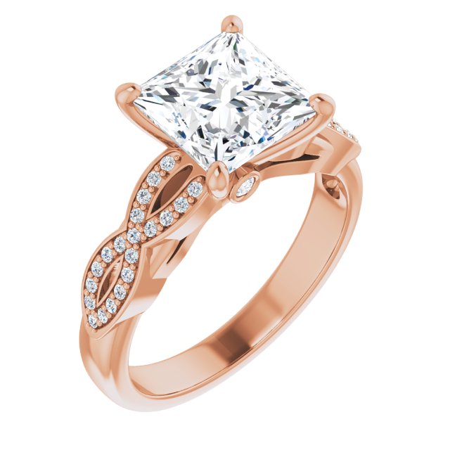 Cubic Zirconia Engagement Ring- The Lakiesha (Customizable Princess/Square Cut Design featuring Infinity Pavé Band and Round-Bezel Peekaboos)