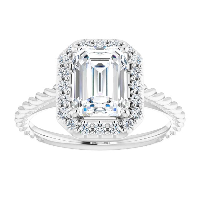 Cubic Zirconia Engagement Ring- The Shiori (Customizable Cathedral-set Radiant Cut Design with Halo and Twisty Rope Band)