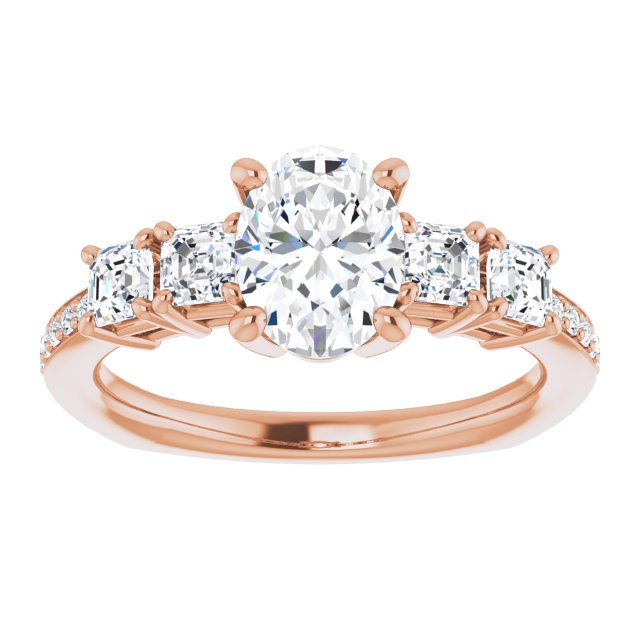 Cubic Zirconia Engagement Ring- The Harmony (Customizable Oval Cut 5-stone Style with Quad Oval Accents plus Shared Prong Band)