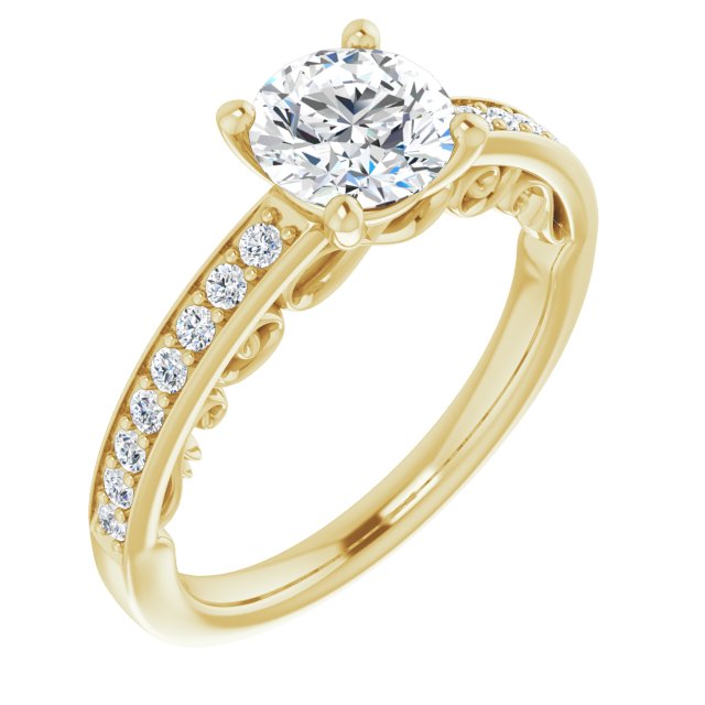 10K Yellow Gold Customizable Round Cut Design featuring 3-Sided Infinity Trellis and Round-Channel Accented Band