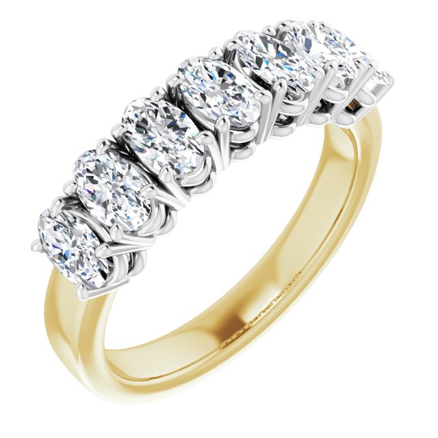 14K Yellow & White Gold Customizable 7-stone Oval Cut Design with Large Round-Prong Side Stones