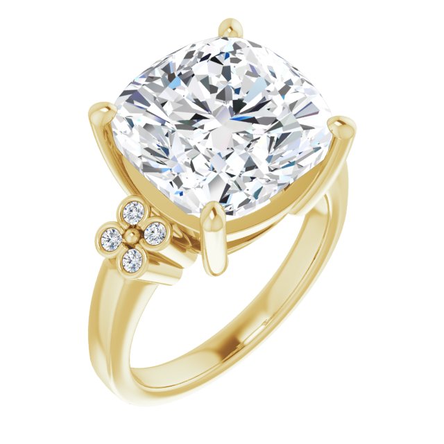 10K Yellow Gold Customizable 9-stone Design with Cushion Cut Center and Complementary Quad Bezel-Accent Sets