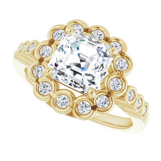 Cubic Zirconia Engagement Ring- The Berkley (Customizable Asscher Cut Design with Round-bezel Halo and Band Accents)