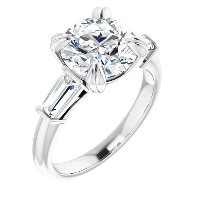 14K White Gold Customizable 3-stone Round Cut Design with Tapered Baguettes