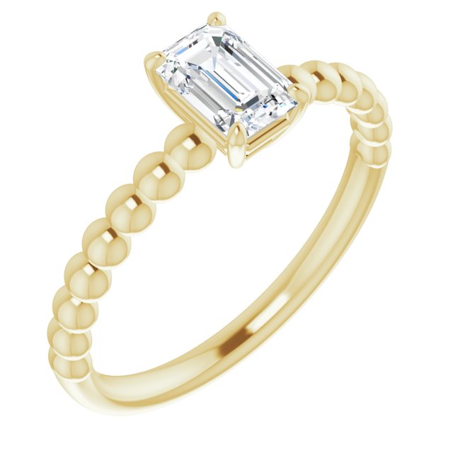 10K Yellow Gold Customizable [[Cut] Cut Solitaire with Thin Beaded-Bubble Band