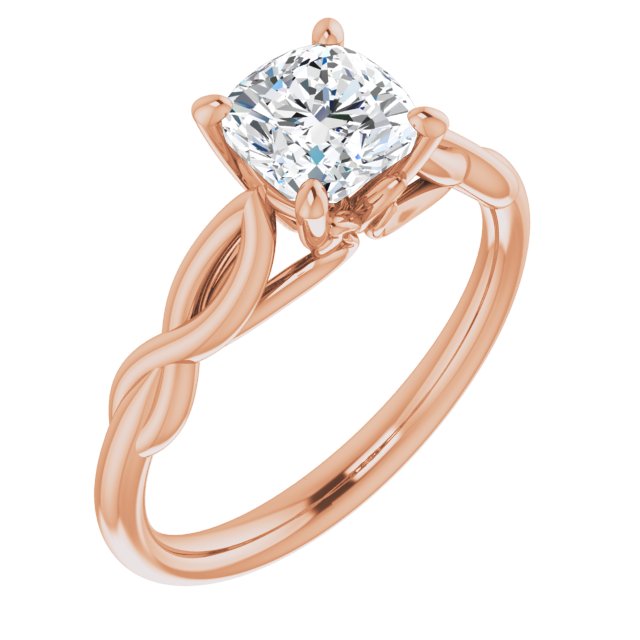 10K Rose Gold Customizable Cushion Cut Solitaire with Braided Infinity-inspired Band and Fancy Basket)