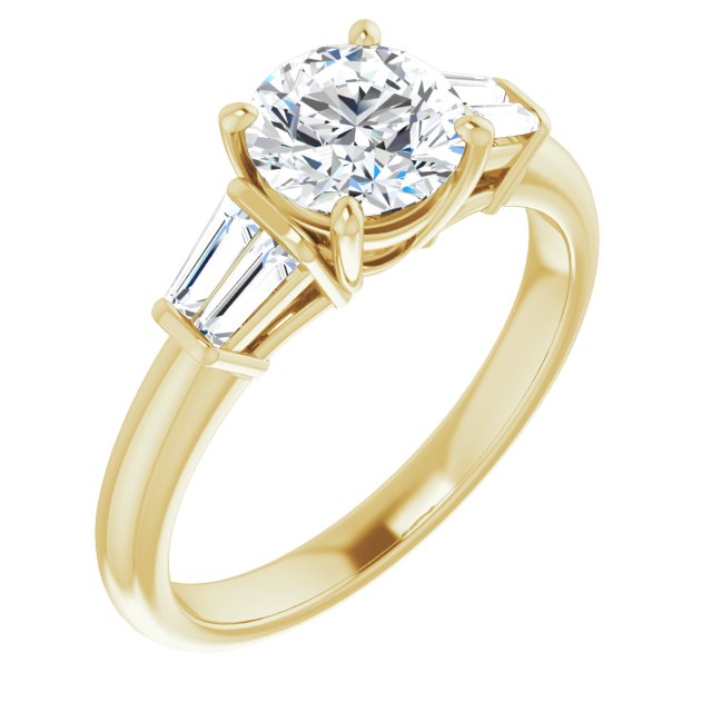 10K Yellow Gold Customizable 5-stone Round Cut Style with Quad Tapered Baguettes