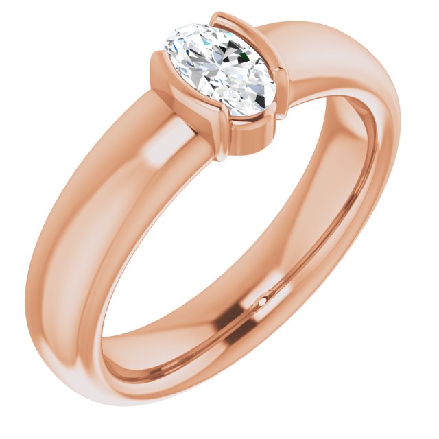 10K Rose Gold Customizable Bezel-set Oval Cut Solitaire with Thick Band