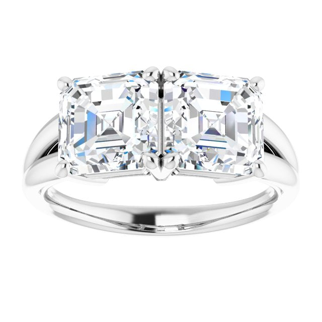 Cubic Zirconia Engagement Ring- The Janice (Customizable Two-Stone Asscher Cut with Split Band)