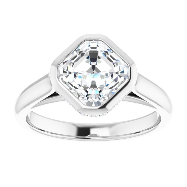 Cubic Zirconia Engagement Ring- The Alexia (Customizable Asscher Cut Semi-Solitaire with Under-Halo and Peekaboo Cluster)