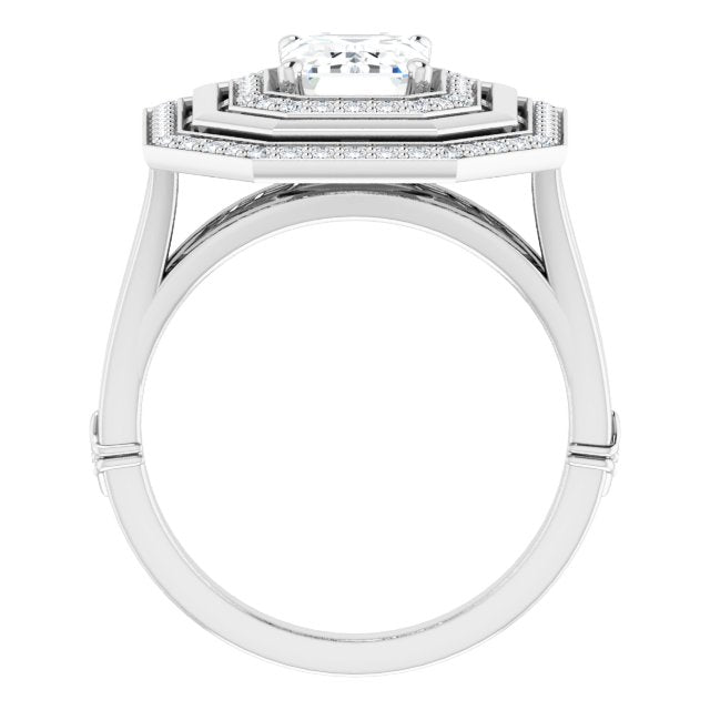 Cubic Zirconia Engagement Ring- The Allie (Customizable Emerald Cut Oversized 2x Halo Style with Knuckle Accented Split Band)