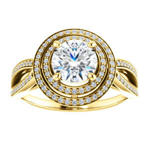 Cubic Zirconia Engagement Ring- The Shannan (Customizable Cathedral-set Round Cut 2x Halo with Split-Pavé Band)